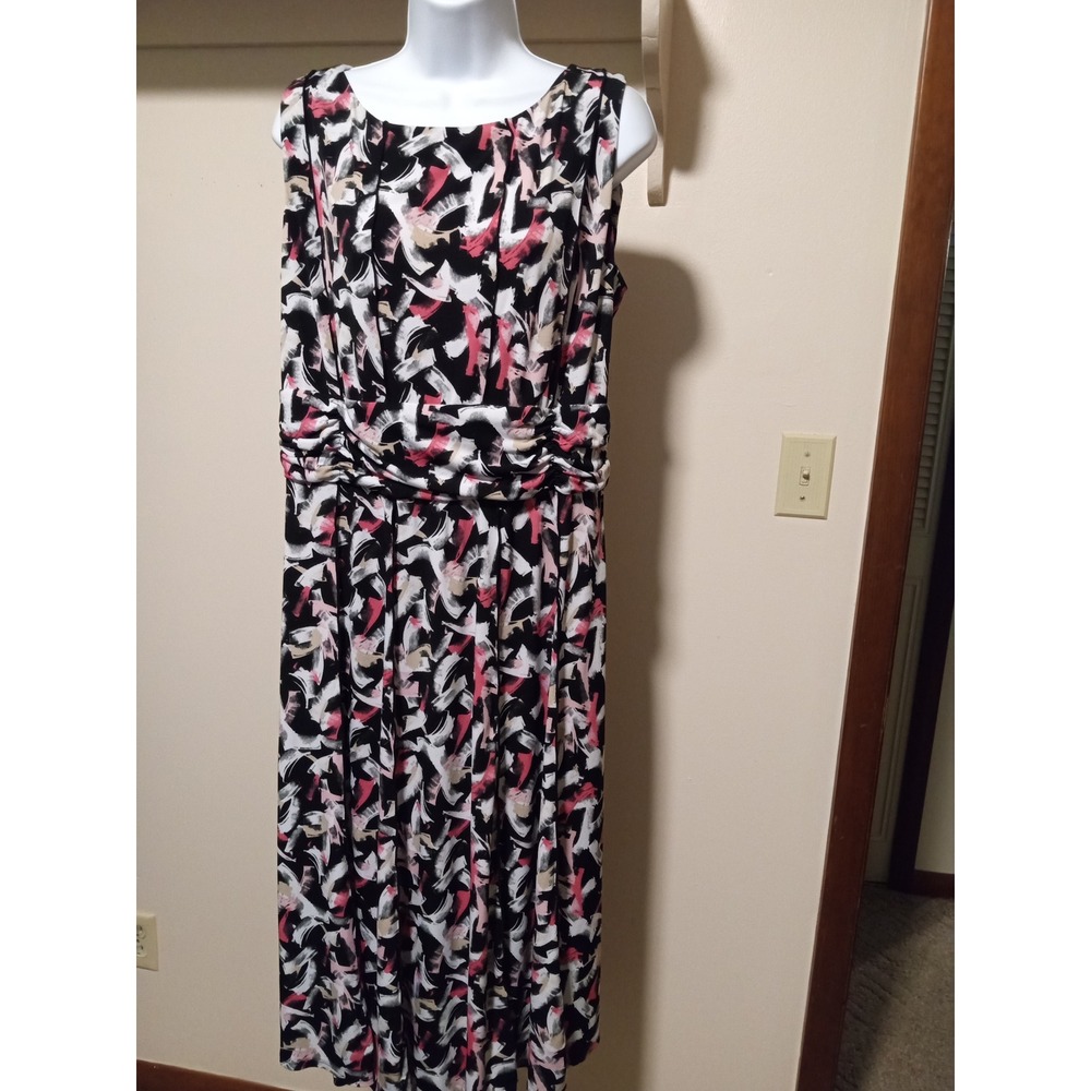 Perceptions New York Womens Pink Black Abstract Brushstroke Maxi Dress Size 18